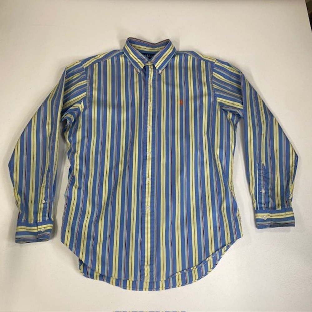 Ralph Lauren Striped Button Down Shirt Classic Fit Long Sleeve Blue Yellow L
